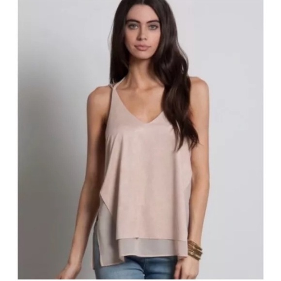 Sans Souci Top Suede Strappy Flowy Pink Chiffon Urban Outfitters Boho Size M - Picture 1 of 5